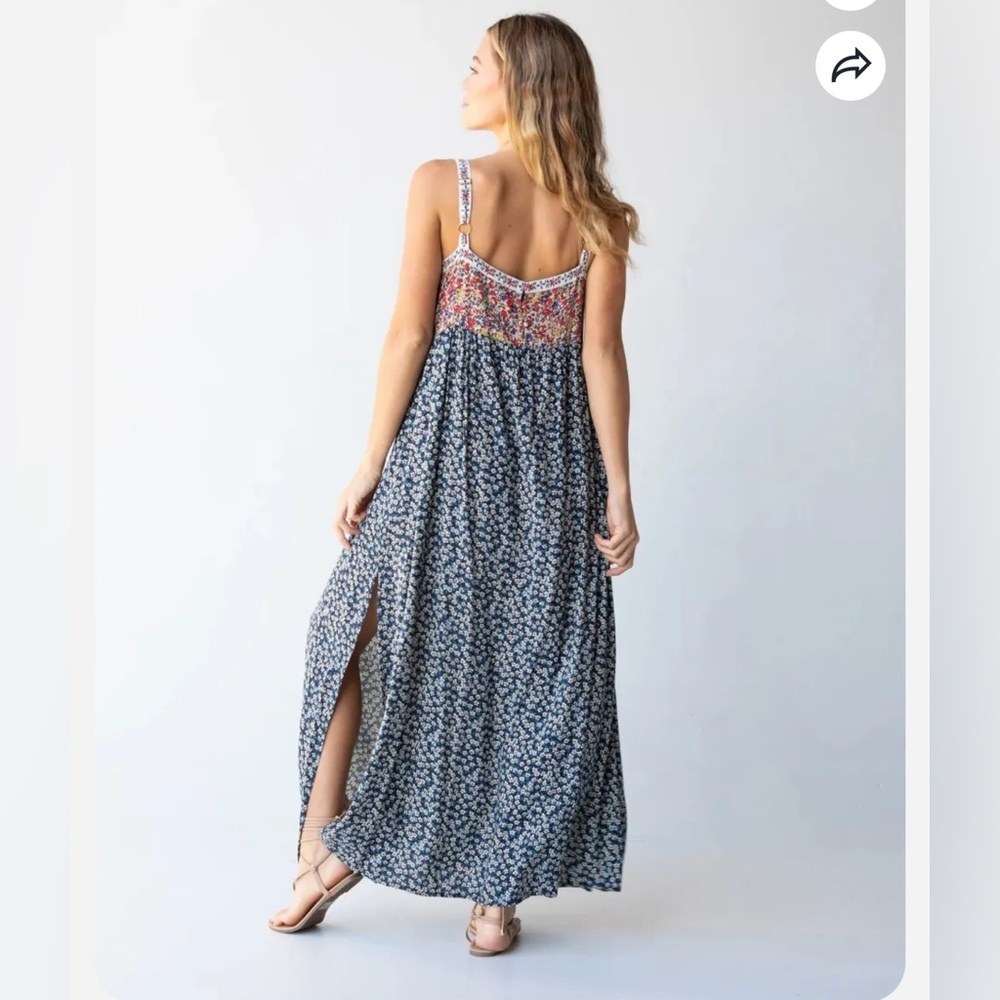 Natural life Patti Side Slit Maxi Dress - Red Blue Calico - XL